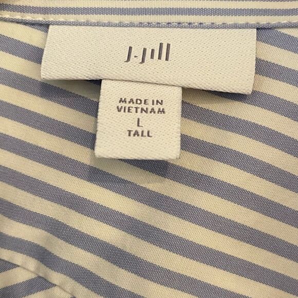 J. Jill Sz L Tall Blue White Pin Striped Casual Cotton Lightweight Tunic - Picture 6 of 10
